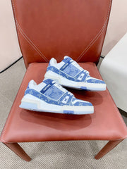 LV TRAINER SNEAKER IN CERULEAN BLUE MONOGRAM DENIM