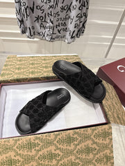 GG SLIDES IN BLACK SUEDE WITH EMBOSSED LOGO STYLE 6