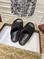 GG SLIDES IN BLACK SUEDE WITH EMBOSSED LOGO STYLE 6