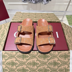 SANDALS IN BURNT ORANGE SUEDE EMBOSSED LOGO SILVER HARDWARE