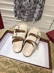 SANDALS IN NUDE BEIGE SUEDE EMBOSSED LOGO SILVER HARDWARE