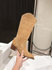 CELINE 25S HIGH BOOTS FOR FALL AND WINTER 45MM IN LIGHT BROWN SUEDE