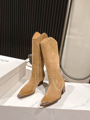 CELINE 25S HIGH BOOTS FOR FALL AND WINTER 45MM IN LIGHT BROWN SUEDE