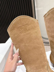 CELINE 25S HIGH BOOTS FOR FALL AND WINTER 45MM IN LIGHT BROWN SUEDE
