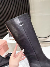 MIUMIU 26S HIGH-ANKLE BOOTS 50MM IN BLACK GLOSSY CALFSKIN