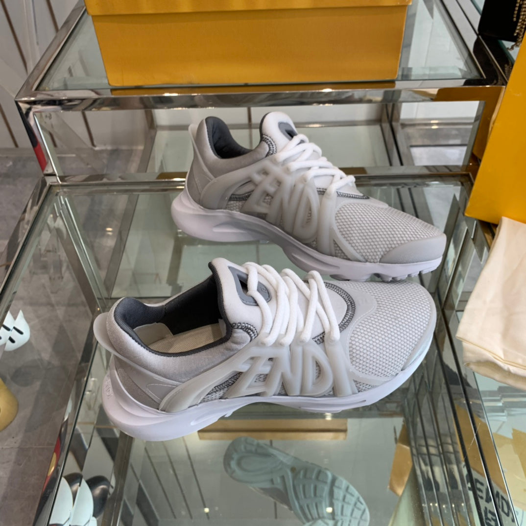 FENDI TAG SNEAKER IN LIGHT GREY MESH AND RUBBER