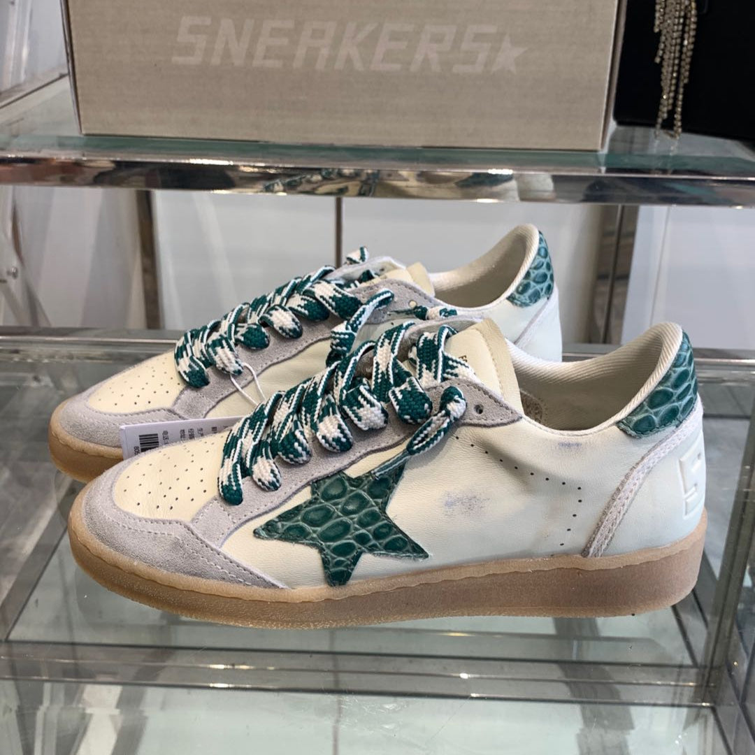 BALL STAR SNEAKERS GREEN CROCODILE EMBOSSED LEATHER STAR