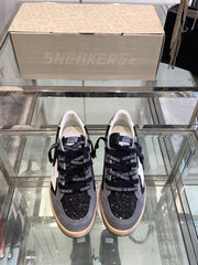 BALL STAR SNEAKERS WITH WHITE STAR IN BLACK GLITTER AND GRAY SUEDE