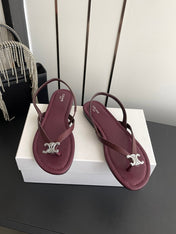 CELINE 26S THONG SANDALS IN DARK RED CALFSKIN
