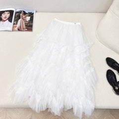 CC 25 Mesh Long Skirt White Polyester Fiber