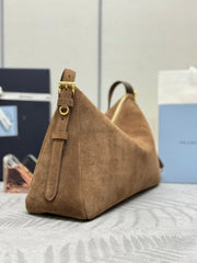 PRADA 25S AIMEE SHOULDER BAG 39 IN BROWN SUEDE