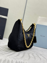 PRADA 25S MINI HOBO BAG 23 IN BLACK VELVET GOLD HARDWARE