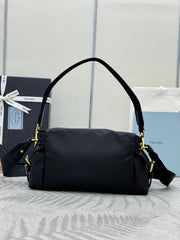 PRADA 25S EXPLORE LARGE SHOULDER BAG 30 IN BLACK RE-NYLON WITH FLAP