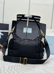 PRADA 25S EXPLORE LARGE RE-NYLON SHOULDER BAG 32 IN BLACK WITH FLAP