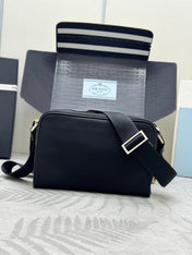 PRADA 25S SHOULDER BAG 24 IN BLACK RE-NYLON SILVER HARDWARE