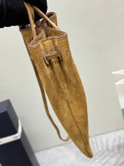 PRADA 25S BUCKET BAG 20 IN LIGHT CARAMEL SUEDE GOLD HARDWARE