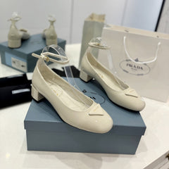 Pra Pumps 40 Square Sole White Patent Leather