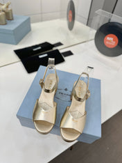 PRADA 26S HEELED SANDALS 70MM IN GOLD CALFSKIN