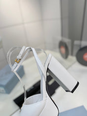 PRADA 26S HEELED SANDALS 115MM IN WHITE CALFSKIN WITH LOGO