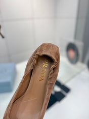 PRADA 26S PUMPS 55MM IN CARAMEL BROWN SUEDE WITH LOGO