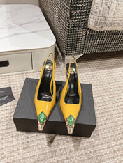 DUNE HIGH 10 CM SLINGBACK PUMPS IN CLASSIC YELLOW PATENT LEATHER WITH CRYSTAL
