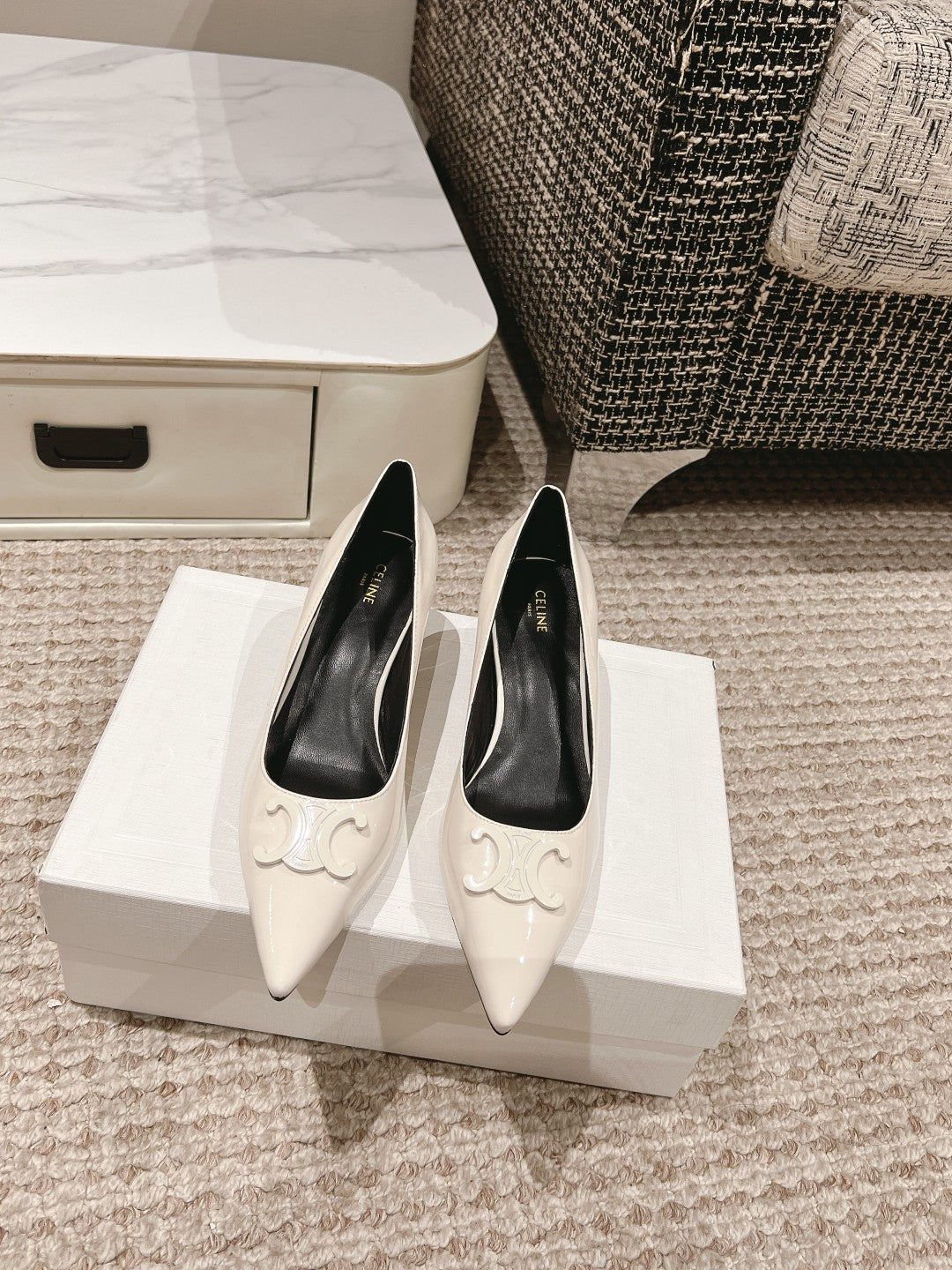 HIGH PUMP 5 CM IN WHITE PATENT CALFSKIN