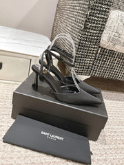 HIGH-HEELED SLINGBACKS SANDAL 7 CM IN BLACK SILK