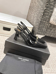 HIGH HEEL 7 CM SLINGBACK IN BLACK PATENT CALFSKIN