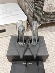 BARBARA 90 EMBELLISHED  BLACK SATIN MULES WITH RHINSTONES