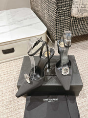 AIMÉE HIGH 75 MM SLINGBACK PUMPS IN BLACK SATIN WITH CRYSTAL