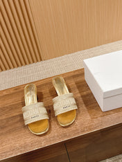 DIOR 26S D-CLUB EMBROIDERED HEELED SLIDES IN GOLD