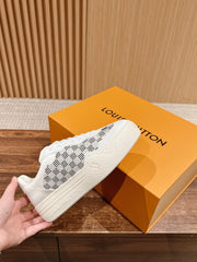 LV GROOVY SNEAKER IN WHITE DAMIER STRASS AND CALFSKIN