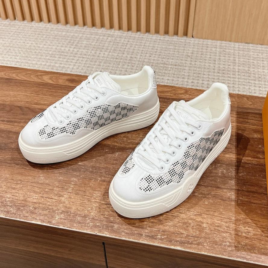 LV GROOVY SNEAKER IN WHITE DAMIER STRASS AND CALFSKIN