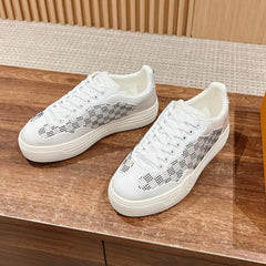 LV GROOVY SNEAKER IN WHITE DAMIER STRASS AND CALFSKIN