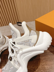 LV ARCHLIGHT SNEAKER IN WHITE MIX PALE GRAY CALFSKIN AND MONOGRAM DENIM