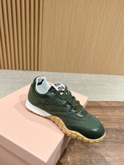 RUNNING SNEAKERS IN ARMY GREEN LAMBSKIN AND FABRIC ANTI-SLIP RUBBER SOLE