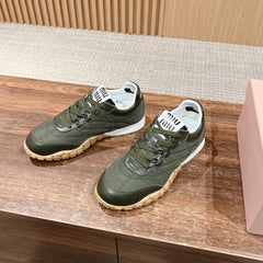 RUNNING SNEAKERS IN ARMY GREEN LAMBSKIN AND FABRIC ANTI-SLIP RUBBER SOLE
