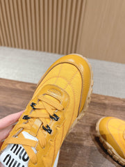 RUNNING SNEAKERS IN YELLOW LAMBSKIN AND FABRIC ANTI-SLIP RUBBER SOLE
