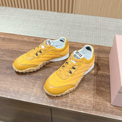 RUNNING SNEAKERS IN YELLOW LAMBSKIN AND FABRIC ANTI-SLIP RUBBER SOLE