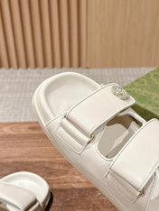 GUCCI 26S DOUBLE-STRAP SANDALS IN CREAM BEIGE CALFSKIN
