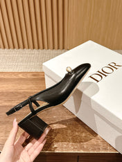 DIOR HIGH SLINGBACK 55 MM 25S IN BLACK LAMBSKIN PEARL DETAILING