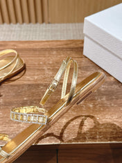 DIOR TWO-STRAP RHINESTONE SANDALS IN GOLD LAMBSKIN