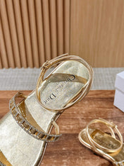 DIOR TWO-STRAP RHINESTONE SANDALS IN GOLD LAMBSKIN