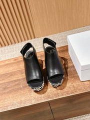 ATTITUDE WEDGE HIGH SLINGBACK 90MM IN BLACK CALFSKIN CANVAS SOLE