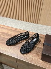 ALAIA MESH BALLET FLATS 25S IN BLACK LAMBSKIN