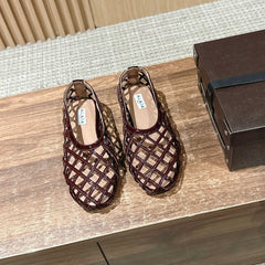 ALAIA MESH BALLET FLATS 25S IN DARK RED LAMBSKIN