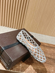 ALAIA MESH BALLET FLATS 25S IN SILVER LAMBSKIN