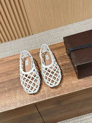 ALAIA MESH BALLET FLATS 25S IN WHITE LAMBSKIN