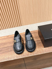 CHANEL 25S DOUBLE MONK STRAP PLEATED LOAFERS BLACK IN CALFSKIN