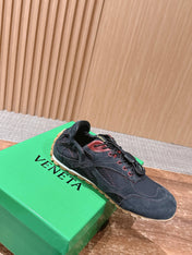 BOTTEGA VENETA 26S SNEAKERS IN DARK BLUE GREY SUEDE AND MESH FABRIC